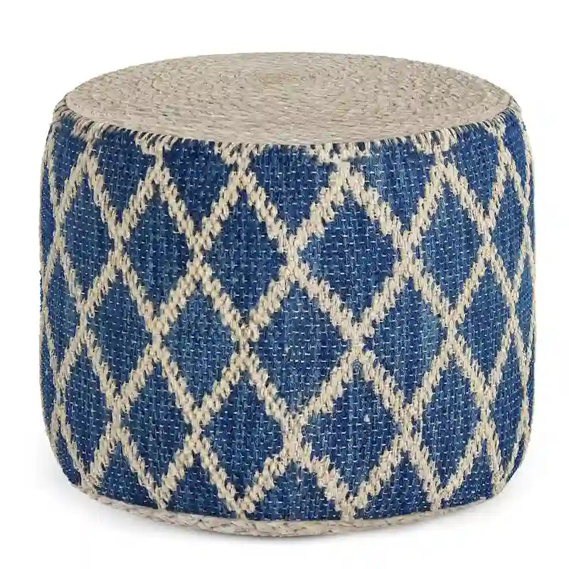 Boho runder Pouf, Natur geflochtene Jute und Baumwolle