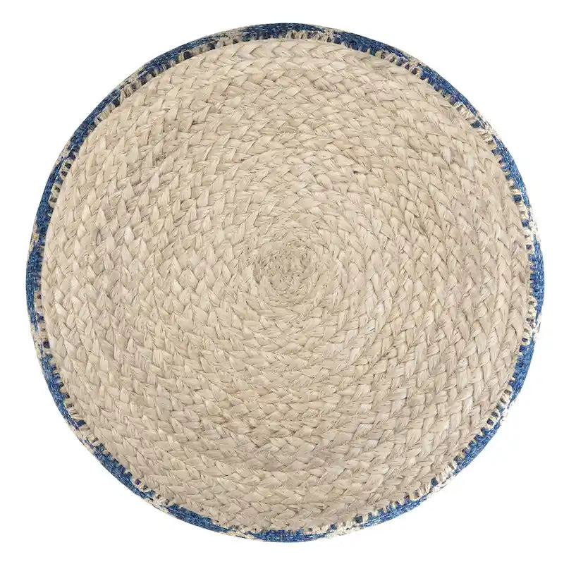 Boho runder Pouf, Natur geflochtene Jute und Baumwolle