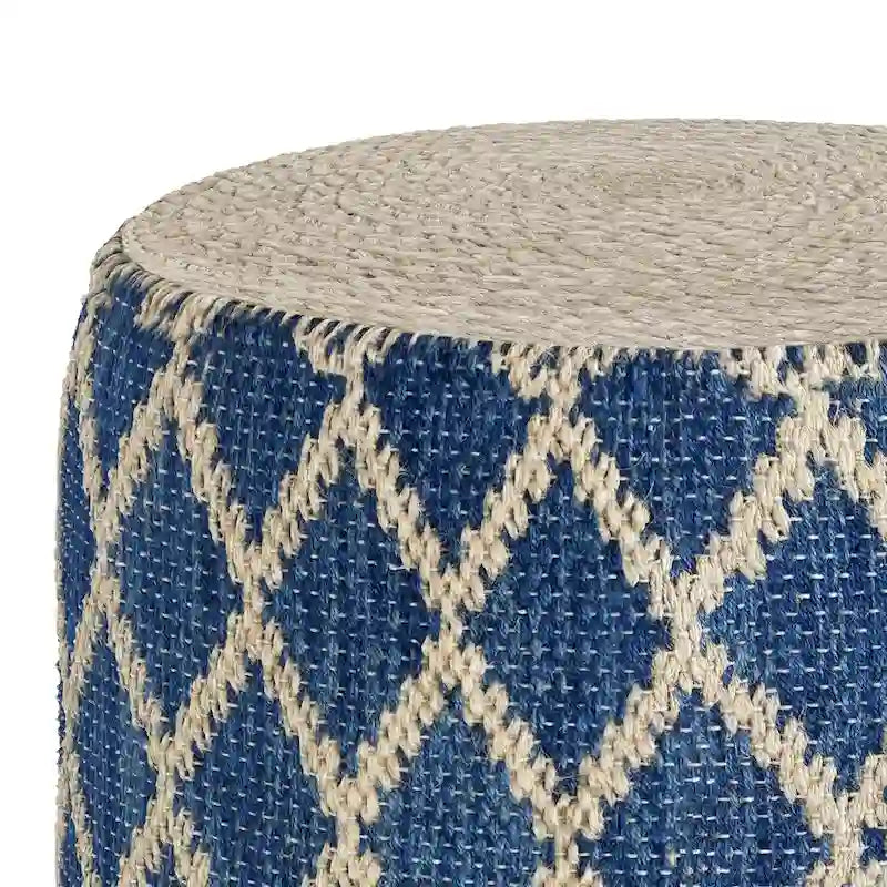 Boho runder Pouf, Natur geflochtene Jute und Baumwolle