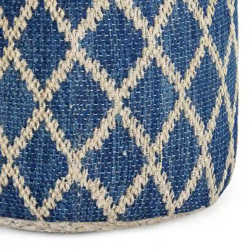 Boho runder Pouf, Natur geflochtene Jute und Baumwolle