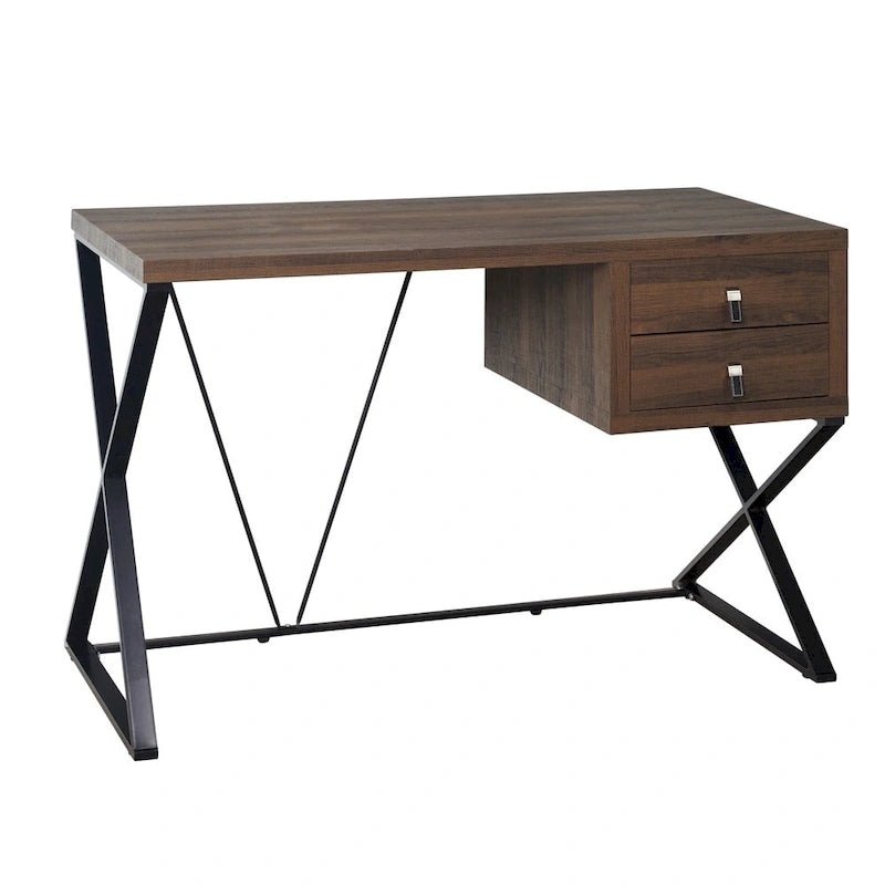 Retro-Schreibtisch mit 2 Schubladen und X-förmigen Metallbeinen, 120 cm