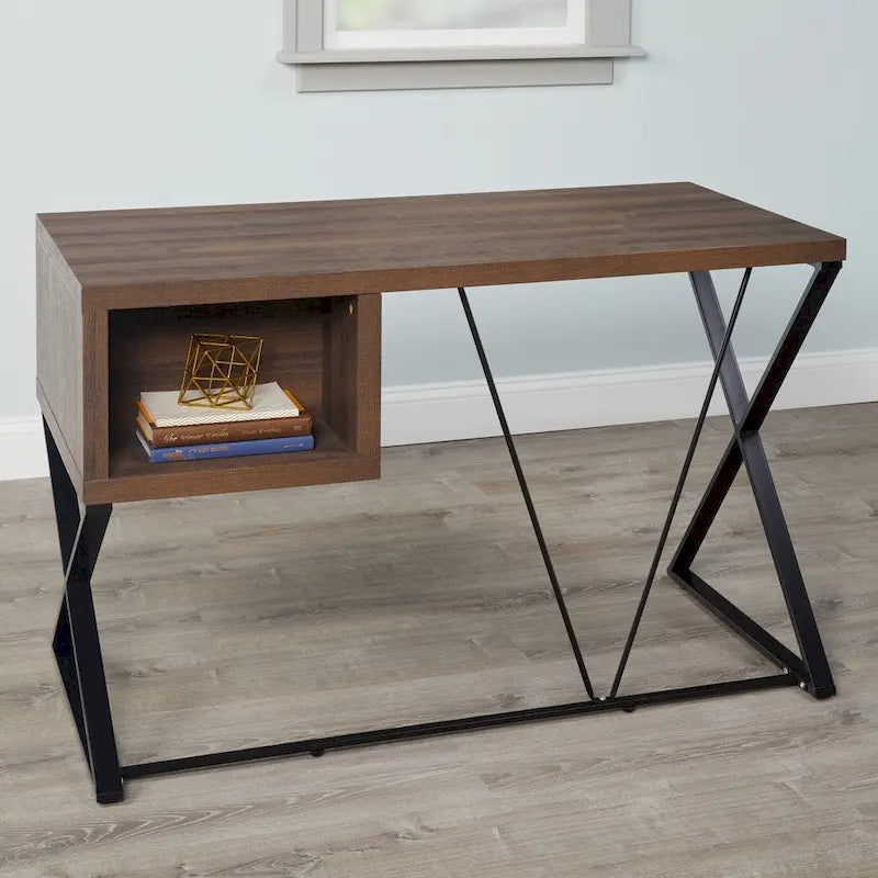 Retro-Schreibtisch mit 2 Schubladen und X-förmigen Metallbeinen, 120 cm