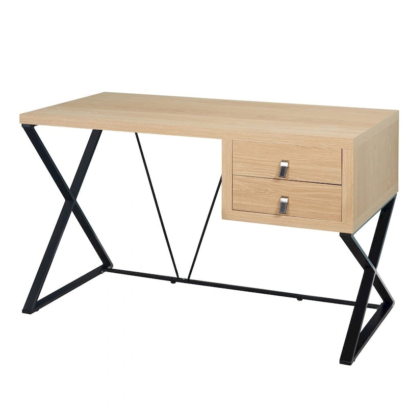 Retro-Schreibtisch mit 2 Schubladen und X-förmigen Metallbeinen, 120 cm