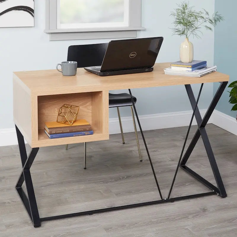 Retro-Schreibtisch mit 2 Schubladen und X-förmigen Metallbeinen, 120 cm