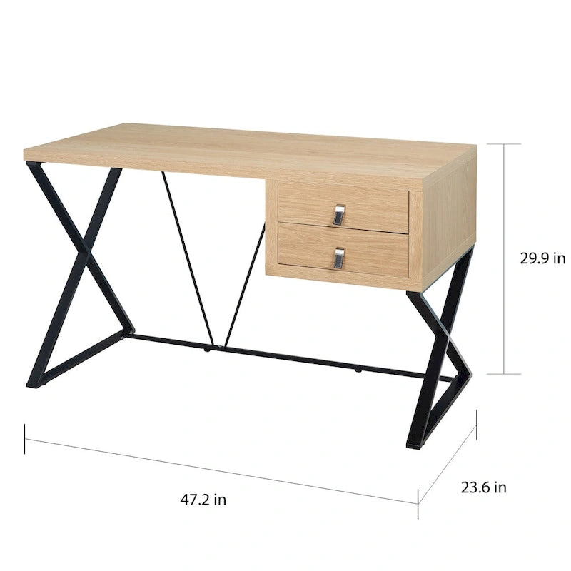 Retro-Schreibtisch mit 2 Schubladen und X-förmigen Metallbeinen, 120 cm