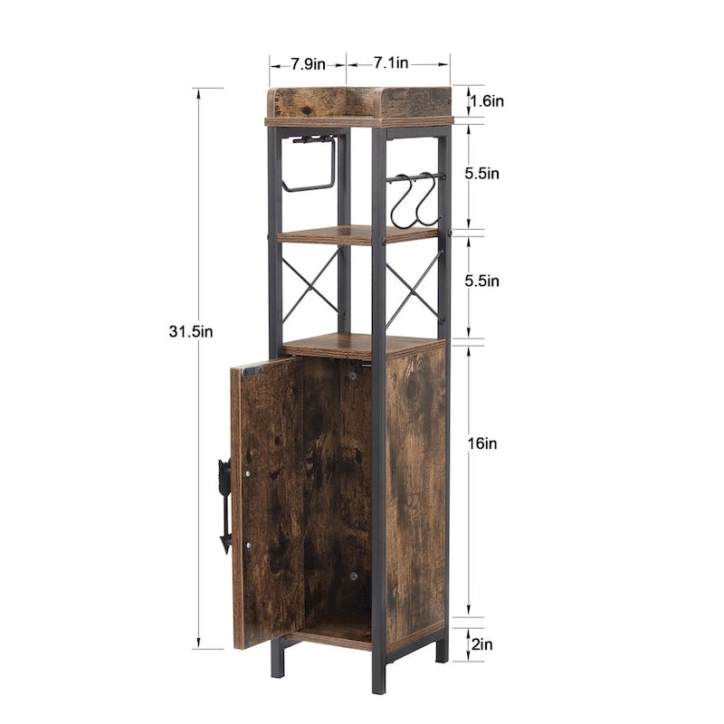 Holz hoher Badezimmerschrank Kleiner Badezimmerschrank Eckschrank mit Türen und Regalen Toilettenpapierhalter