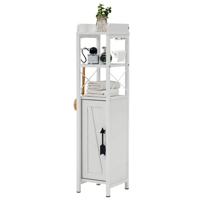 Holz hoher Badezimmerschrank Kleiner Badezimmerschrank Eckschrank mit Türen und Regalen Toilettenpapierhalter