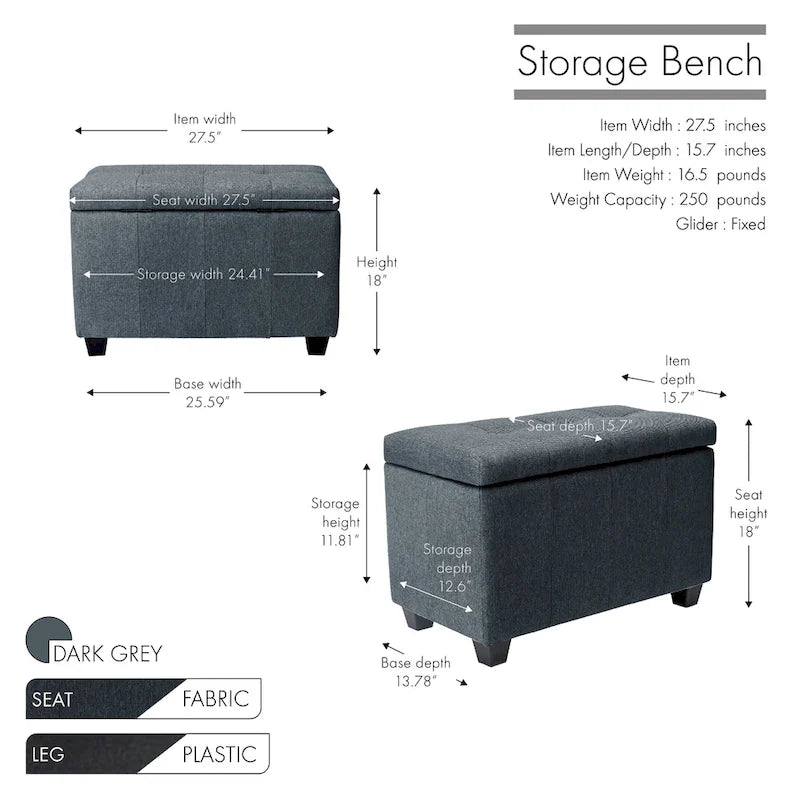 Stoff-Sitzbank mit aufklappbarem Deckel und Tufting-Design