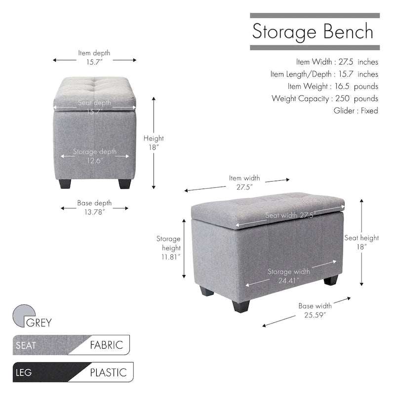 Stoff-Sitzbank mit aufklappbarem Deckel und Tufting-Design