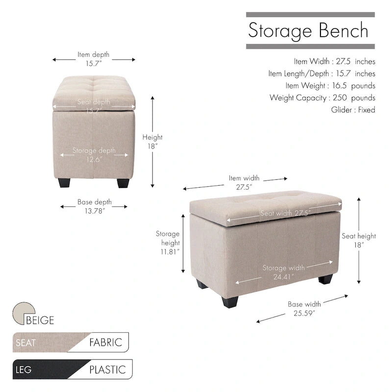 Stoff-Sitzbank mit aufklappbarem Deckel und Tufting-Design