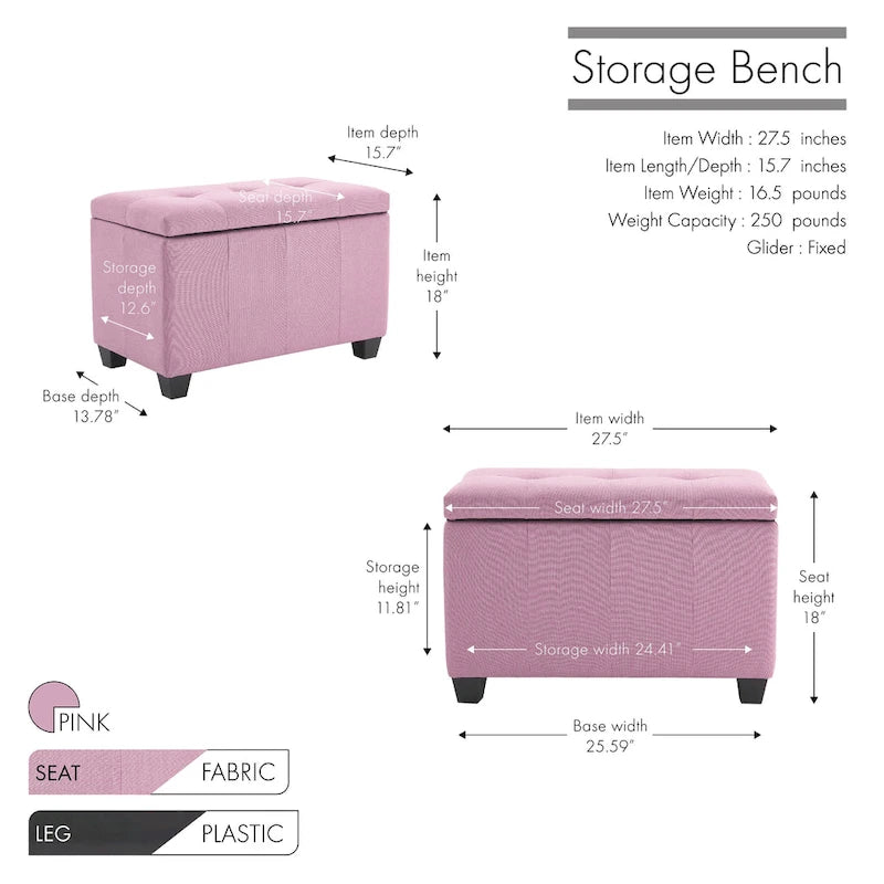 Stoff-Sitzbank mit aufklappbarem Deckel und Tufting-Design