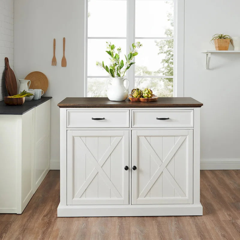 Kücheninsel im Landhausstil mit X-Motiv-Türen, 2 Schränken und 2 Schubladen