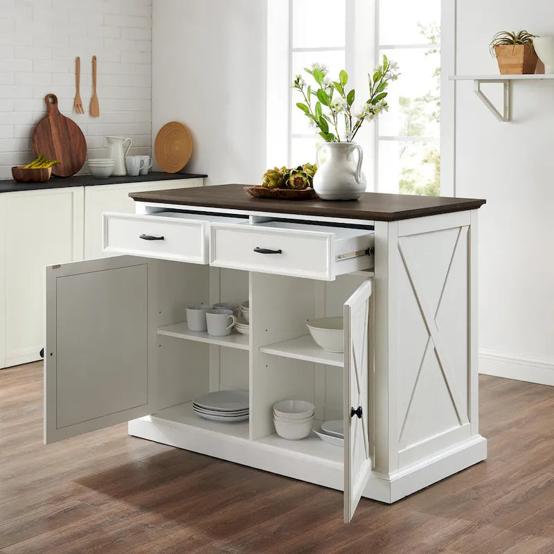 Kücheninsel im Landhausstil mit X-Motiv-Türen, 2 Schränken und 2 Schubladen