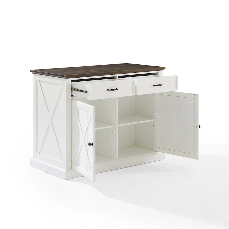 Kücheninsel im Landhausstil mit X-Motiv-Türen, 2 Schränken und 2 Schubladen