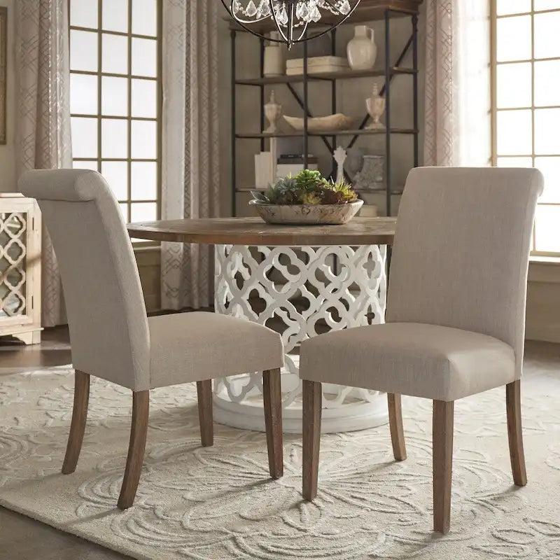 Slipcover-Parsons-Stühle mit gerollter Rückenlehne, 2er-Set