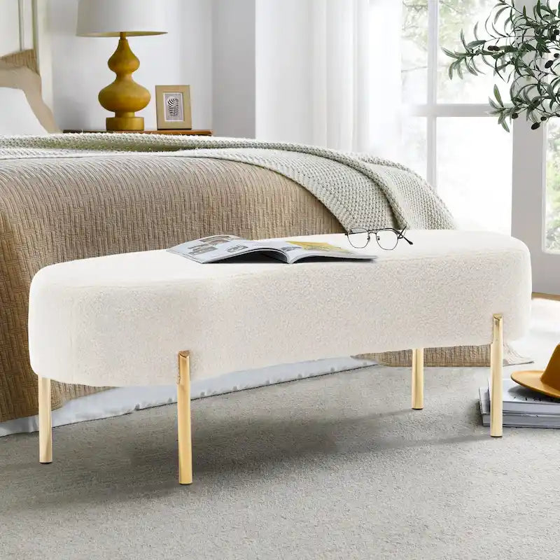 Gepolsterte Ottoman-Sitzbank mit goldenen Metallbeinen, 116 x 39 cm