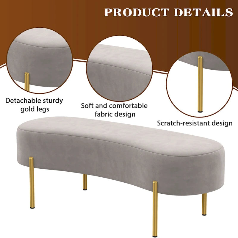 Gepolsterte Ottoman-Sitzbank mit goldenen Metallbeinen, 116 x 39 cm