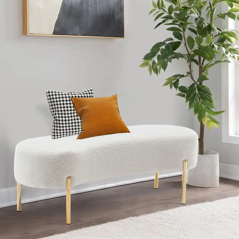 Gepolsterte Ottoman-Sitzbank mit goldenen Metallbeinen, 116 x 39 cm