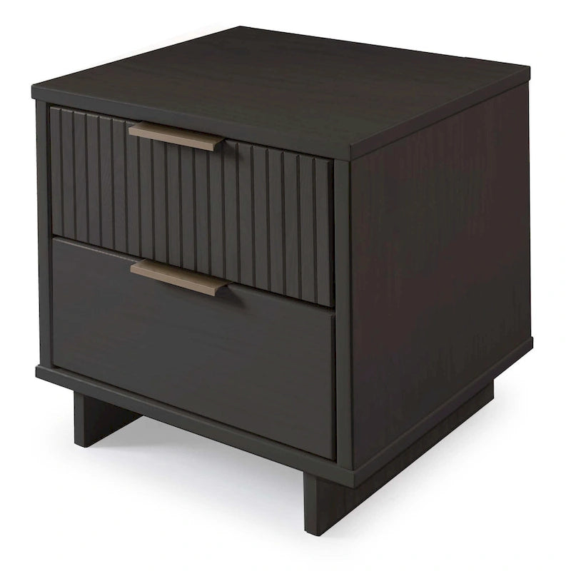 Nachttisch aus Massivholz mit 2 Schubladen und goldenen Griffen im Mid-Century-Stil, 2er-Set