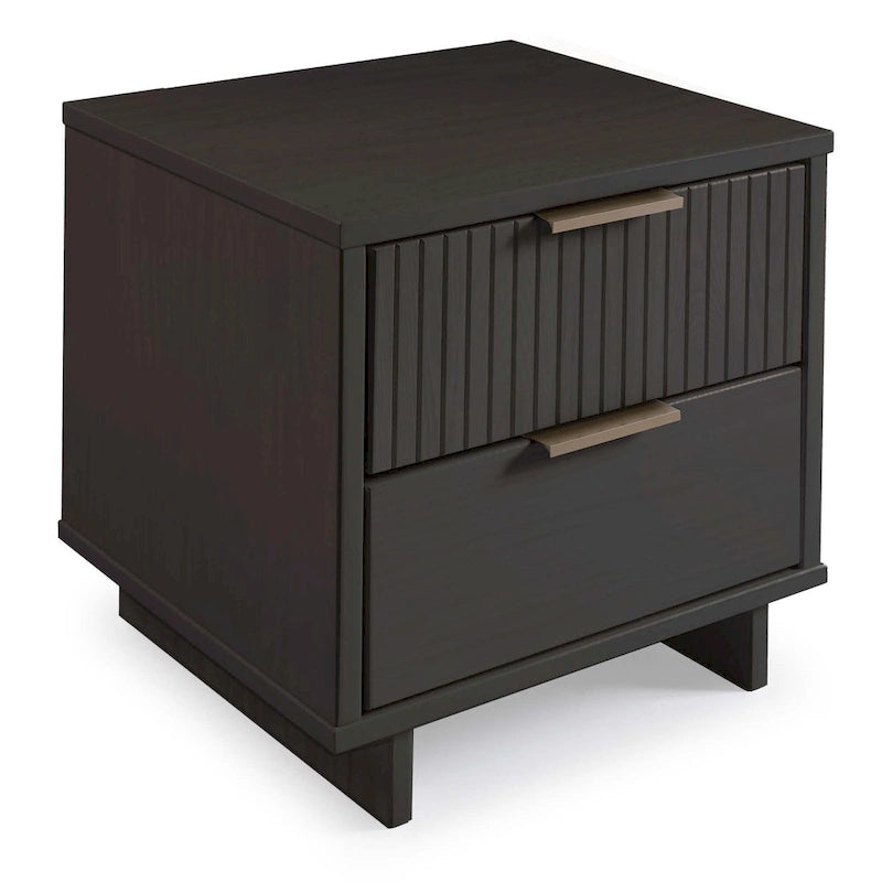 Nachttisch aus Massivholz mit 2 Schubladen und goldenen Griffen im Mid-Century-Stil, 2er-Set