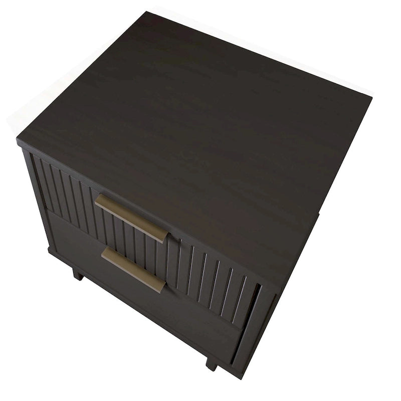Nachttisch aus Massivholz mit 2 Schubladen und goldenen Griffen im Mid-Century-Stil, 2er-Set