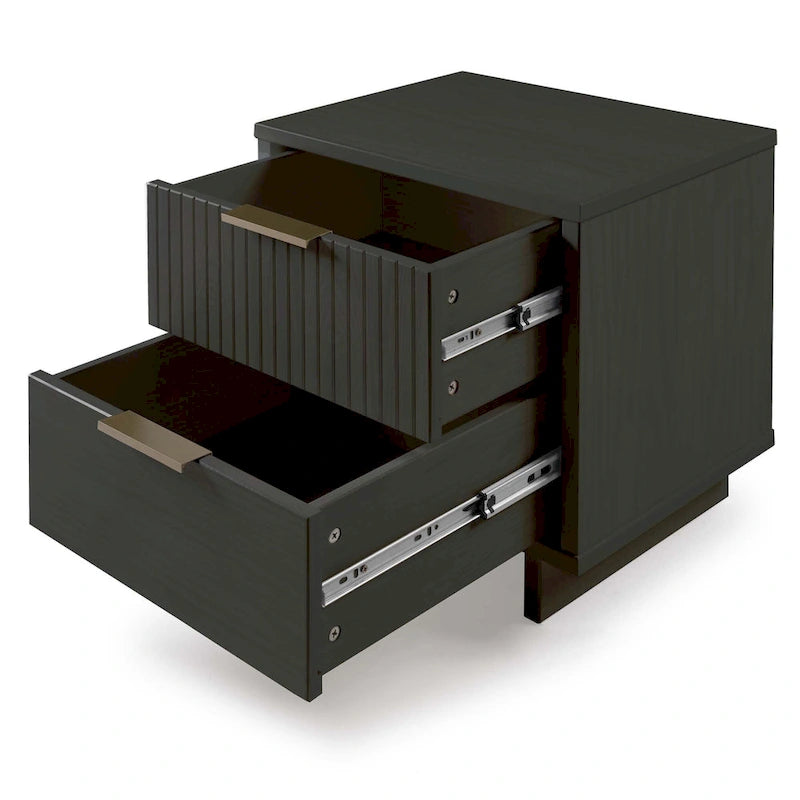 Nachttisch aus Massivholz mit 2 Schubladen und goldenen Griffen im Mid-Century-Stil, 2er-Set