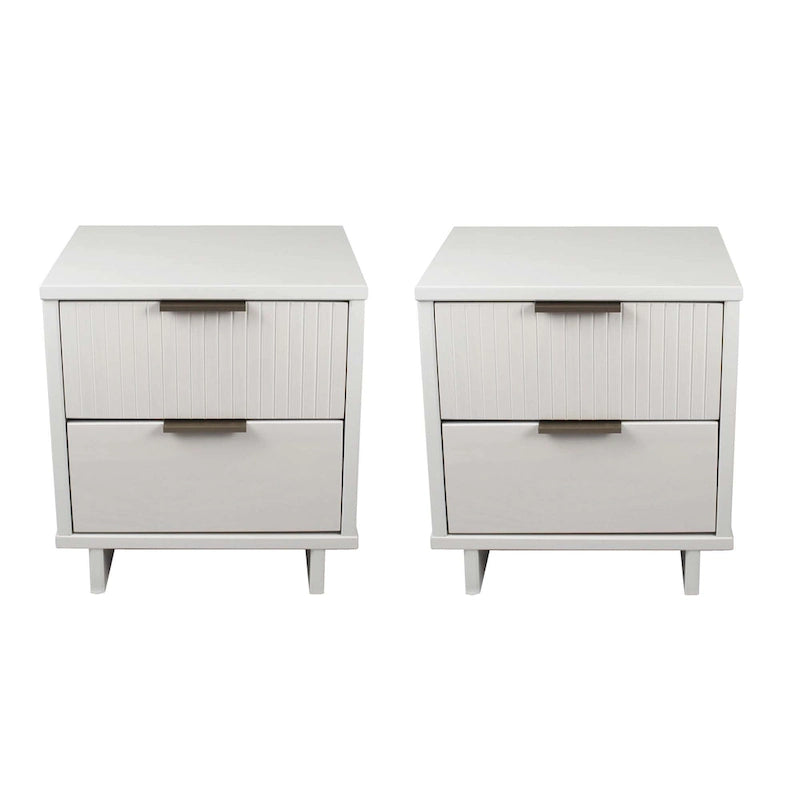 Nachttisch aus Massivholz mit 2 Schubladen und goldenen Griffen im Mid-Century-Stil, 2er-Set