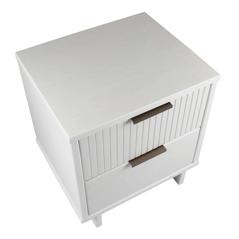 Nachttisch aus Massivholz mit 2 Schubladen und goldenen Griffen im Mid-Century-Stil, 2er-Set