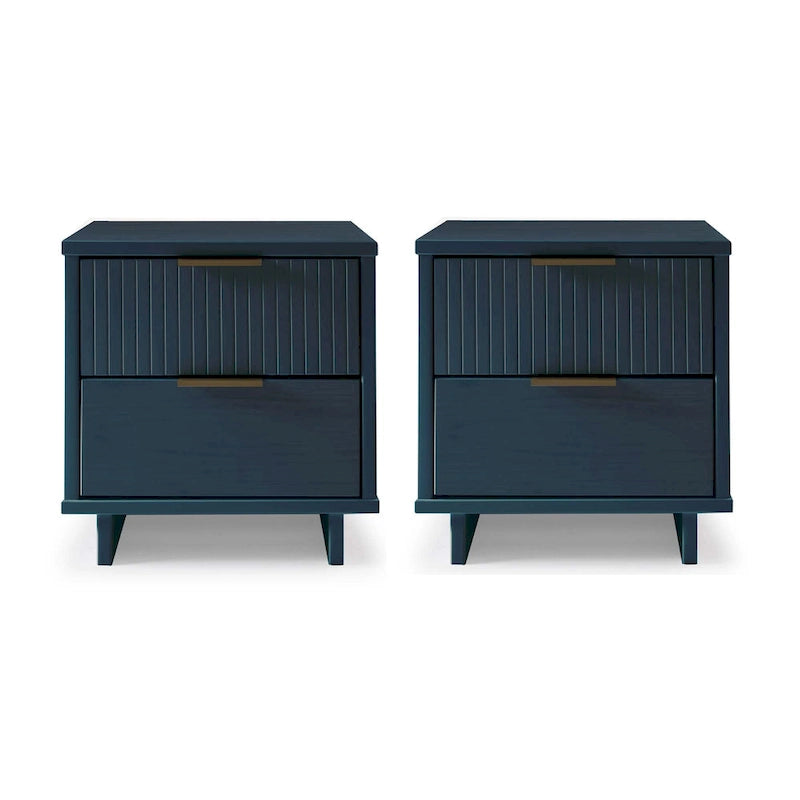 Nachttisch aus Massivholz mit 2 Schubladen und goldenen Griffen im Mid-Century-Stil, 2er-Set