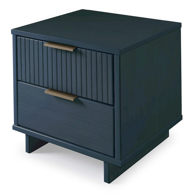 Nachttisch aus Massivholz mit 2 Schubladen und goldenen Griffen im Mid-Century-Stil, 2er-Set