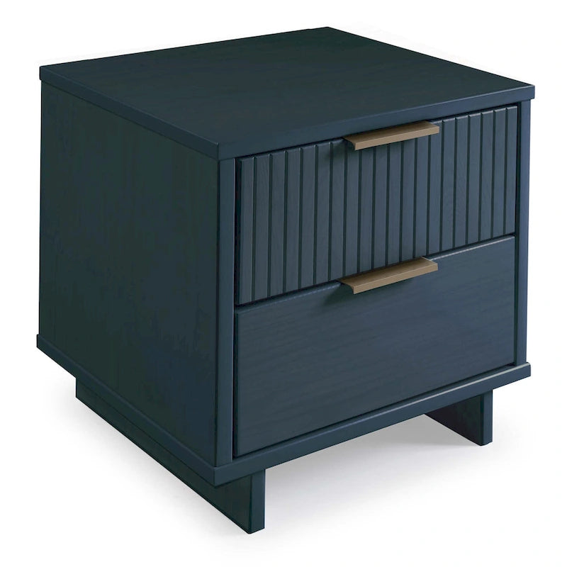 Nachttisch aus Massivholz mit 2 Schubladen und goldenen Griffen im Mid-Century-Stil, 2er-Set
