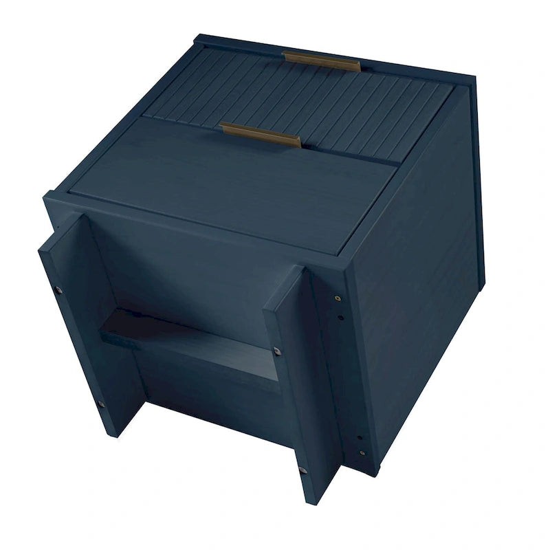 Nachttisch aus Massivholz mit 2 Schubladen und goldenen Griffen im Mid-Century-Stil, 2er-Set
