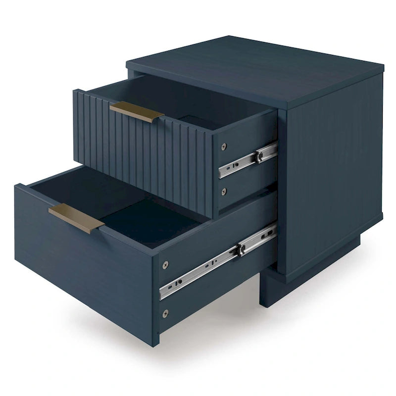 Nachttisch aus Massivholz mit 2 Schubladen und goldenen Griffen im Mid-Century-Stil, 2er-Set
