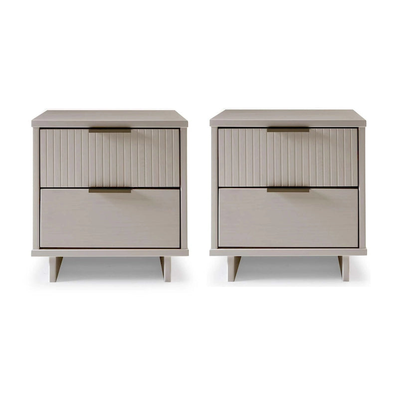Nachttisch aus Massivholz mit 2 Schubladen und goldenen Griffen im Mid-Century-Stil, 2er-Set
