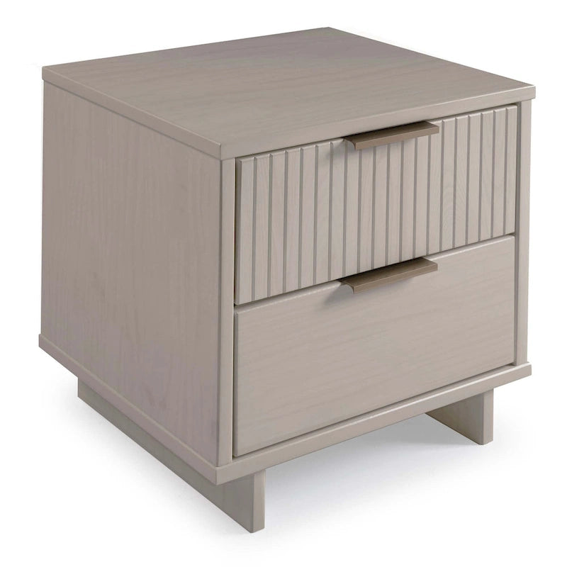 Nachttisch aus Massivholz mit 2 Schubladen und goldenen Griffen im Mid-Century-Stil, 2er-Set