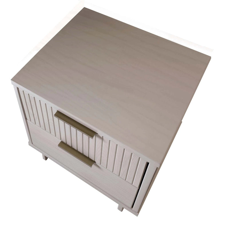Nachttisch aus Massivholz mit 2 Schubladen und goldenen Griffen im Mid-Century-Stil, 2er-Set