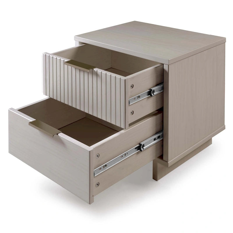 Nachttisch aus Massivholz mit 2 Schubladen und goldenen Griffen im Mid-Century-Stil, 2er-Set