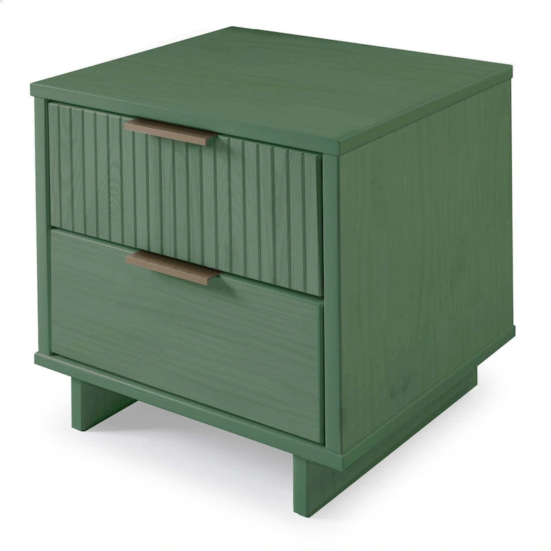 Nachttisch aus Massivholz mit 2 Schubladen und goldenen Griffen im Mid-Century-Stil, 2er-Set
