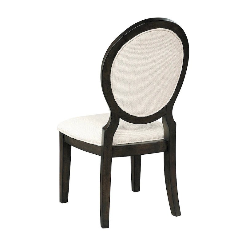 20 Zoll Esszimmerstuhl, 2er Set, oval gepolsterte Rückenlehne, Polyleinen Creme-Stoff