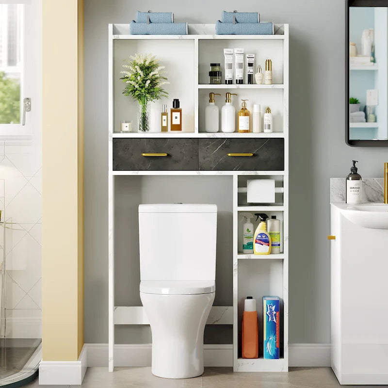 Über dem WC-Schrank für Badezimmeraufbewahrung mit Schubladen und Regalen