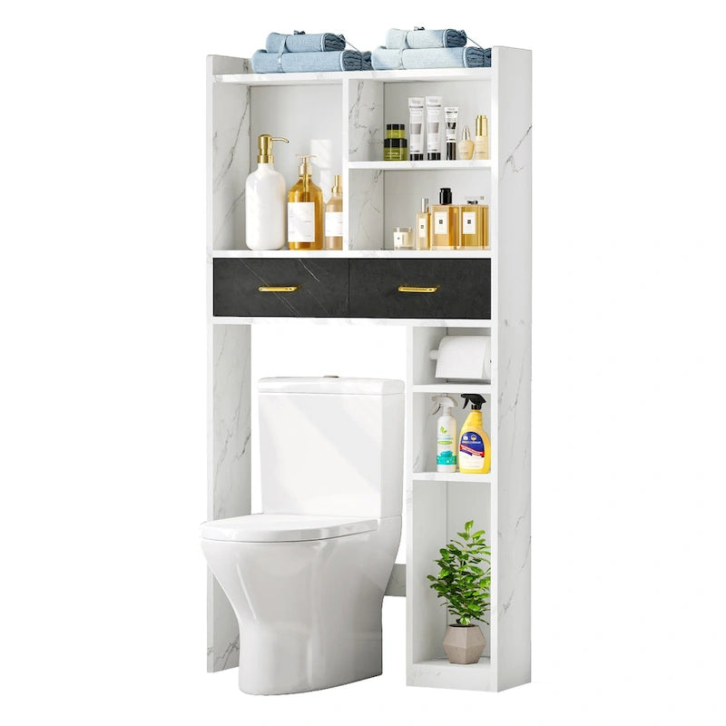 Über dem WC-Schrank für Badezimmeraufbewahrung mit Schubladen und Regalen
