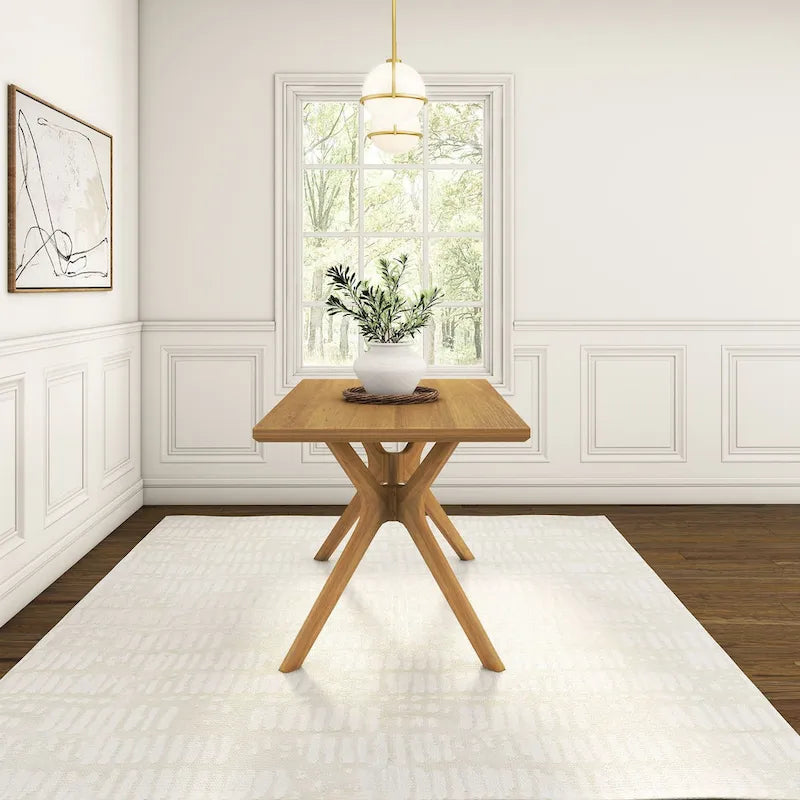 Rechteckiger Esstisch mit überkreuzten Beinen, 60 Zoll, Kiefer massiv mit Gummibaumholzbeinen