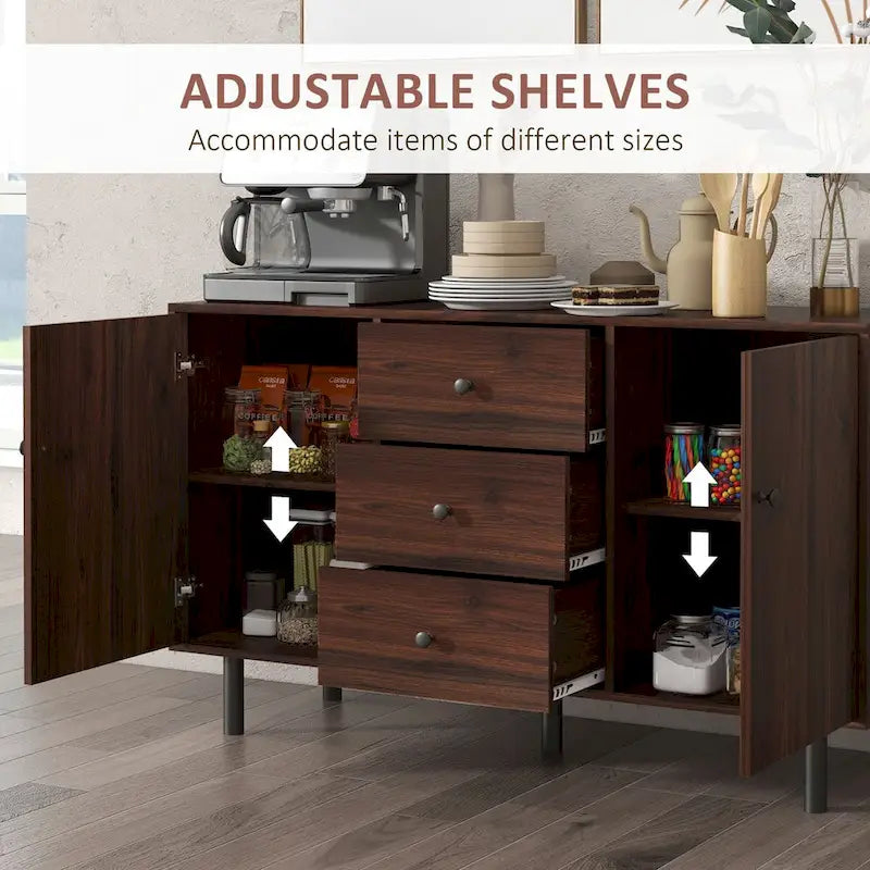 Sideboard mit 2 Schränken, 3 Schubladen und verstellbaren Einlegeböden