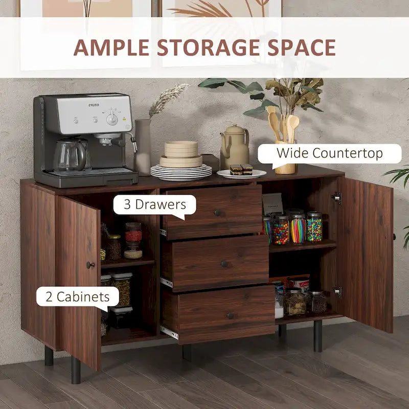Sideboard mit 2 Schränken, 3 Schubladen und verstellbaren Einlegeböden