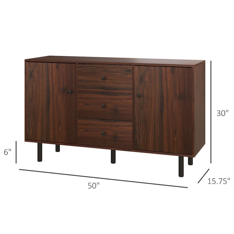 Sideboard mit 2 Schränken, 3 Schubladen und verstellbaren Einlegeböden