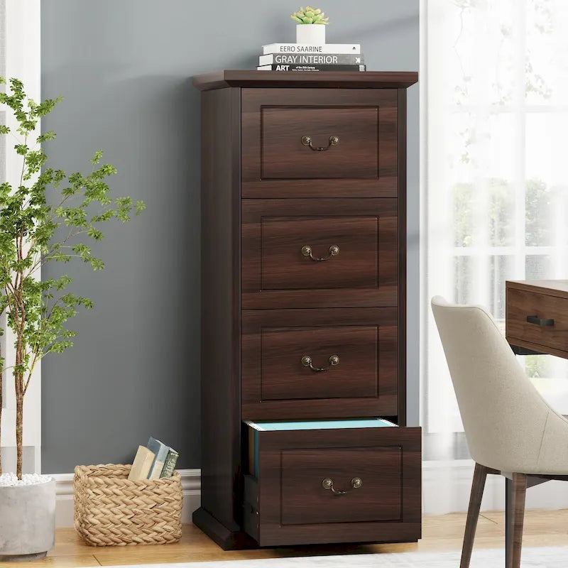 51 Zoll Hoher Aktenschrank mit 4 Schubladen, Vertikaler Holz-Aktenschrank für DIN A4/Letter-Größe