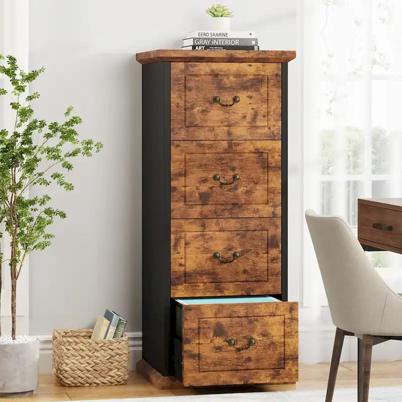 51 Zoll Hoher Aktenschrank mit 4 Schubladen, Vertikaler Holz-Aktenschrank für DIN A4/Letter-Größe