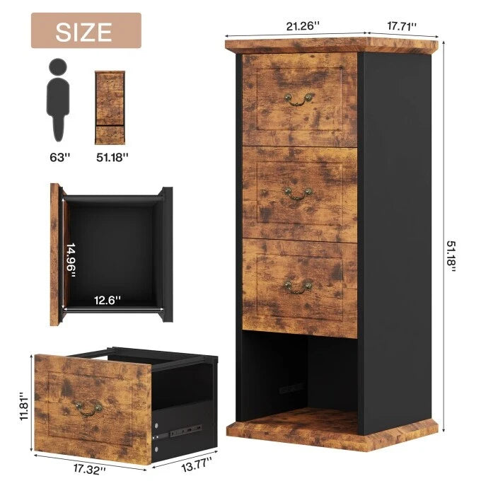 51 Zoll Hoher Aktenschrank mit 4 Schubladen, Vertikaler Holz-Aktenschrank für DIN A4/Letter-Größe