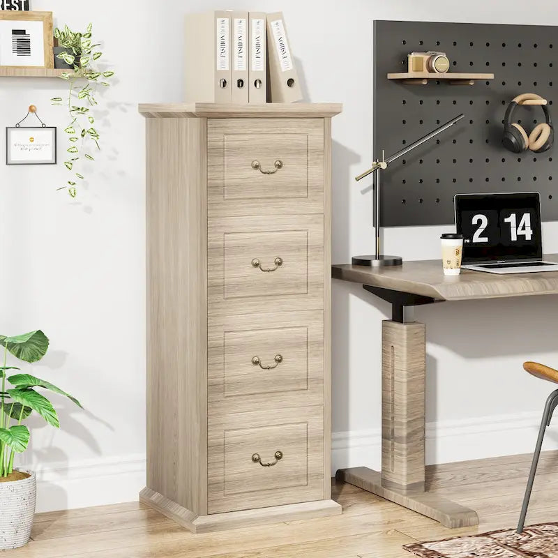 51 Zoll Hoher Aktenschrank mit 4 Schubladen, Vertikaler Holz-Aktenschrank für DIN A4/Letter-Größe