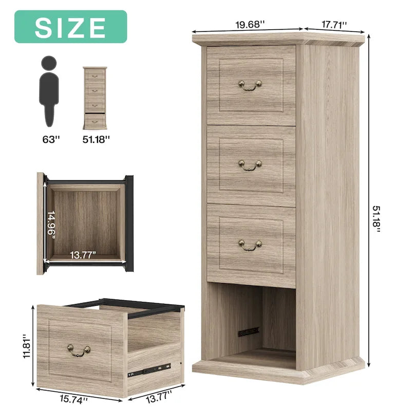 51 Zoll Hoher Aktenschrank mit 4 Schubladen, Vertikaler Holz-Aktenschrank für DIN A4/Letter-Größe